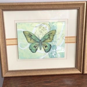 Set of 2 Vintage framed butterfly pictures
